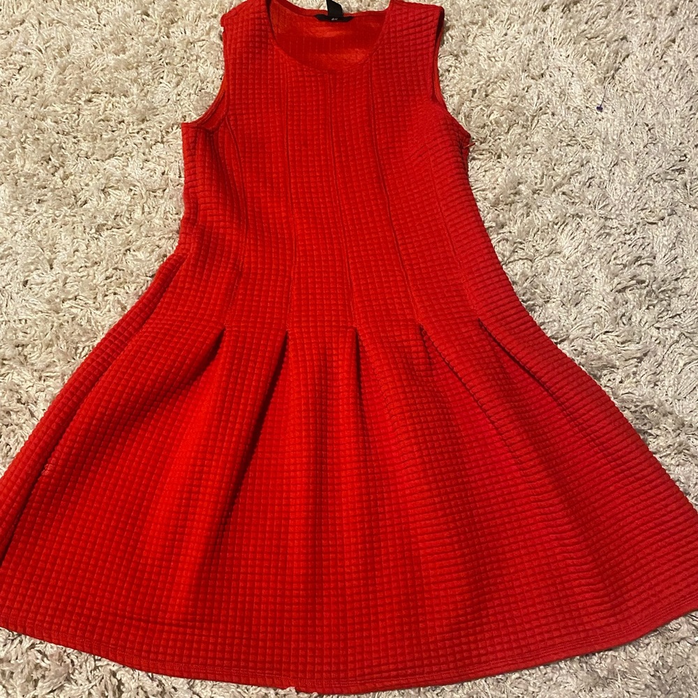 H&M Red Orange Fit & Flare Skater Swing Knee Length Dress Size: L - Picture 2 of 7